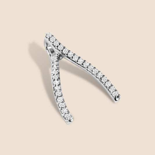 14K White Gold Diamond Wishbone Chain Slides