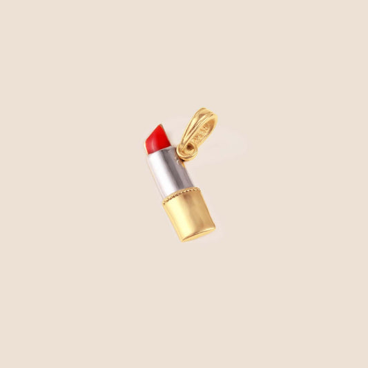 14K Gold and Rhodium Enameled Lipstick Charm